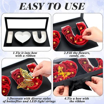 Vertintong 2 Sets Mother's Day Gift Empty Mom Fillable Flower Gift Boxes I Love U Cardboard Letter Shaped Fillable Packaging Box with 24 Pcs Gold Butterfly Decoration for Mother's Day Birthday(Black)