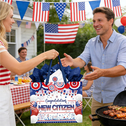 Allparty New American Citizen Gift Bag Citizenship Gift Bag with Wrapping Paper Card Sticker Envelope Blue White and Red New Citizen Party Favors Congratulations Gifts Presents for New US Citizens