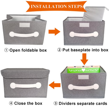 Greeting Card Organizer & Storage Box with 16 Pcs Adjustable Dividers, Storing 120+ Cards with 84 Pcs Labels (Grey - 1 Pack)