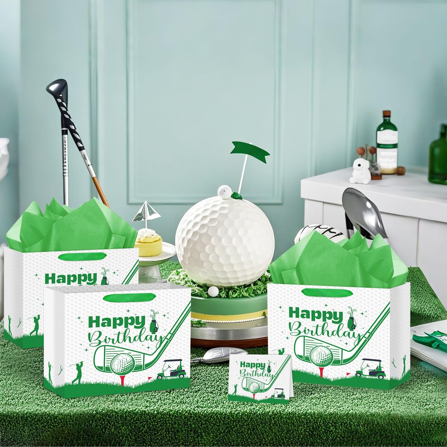 Abilat Large Golf Birthday Gift Bag with Tissue Paper and Greeting Card Reusable Golf Birthday Party Favors Wrapping Bag for Boys Men Sports Themed Party Decoration Supplies