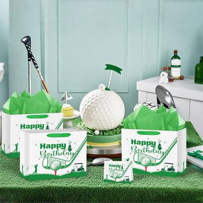 Abilat Large Golf Birthday Gift Bag with Tissue Paper and Greeting Card Reusable Golf Birthday Party Favors Wrapping Bag for Boys Men Sports Themed Party Decoration Supplies