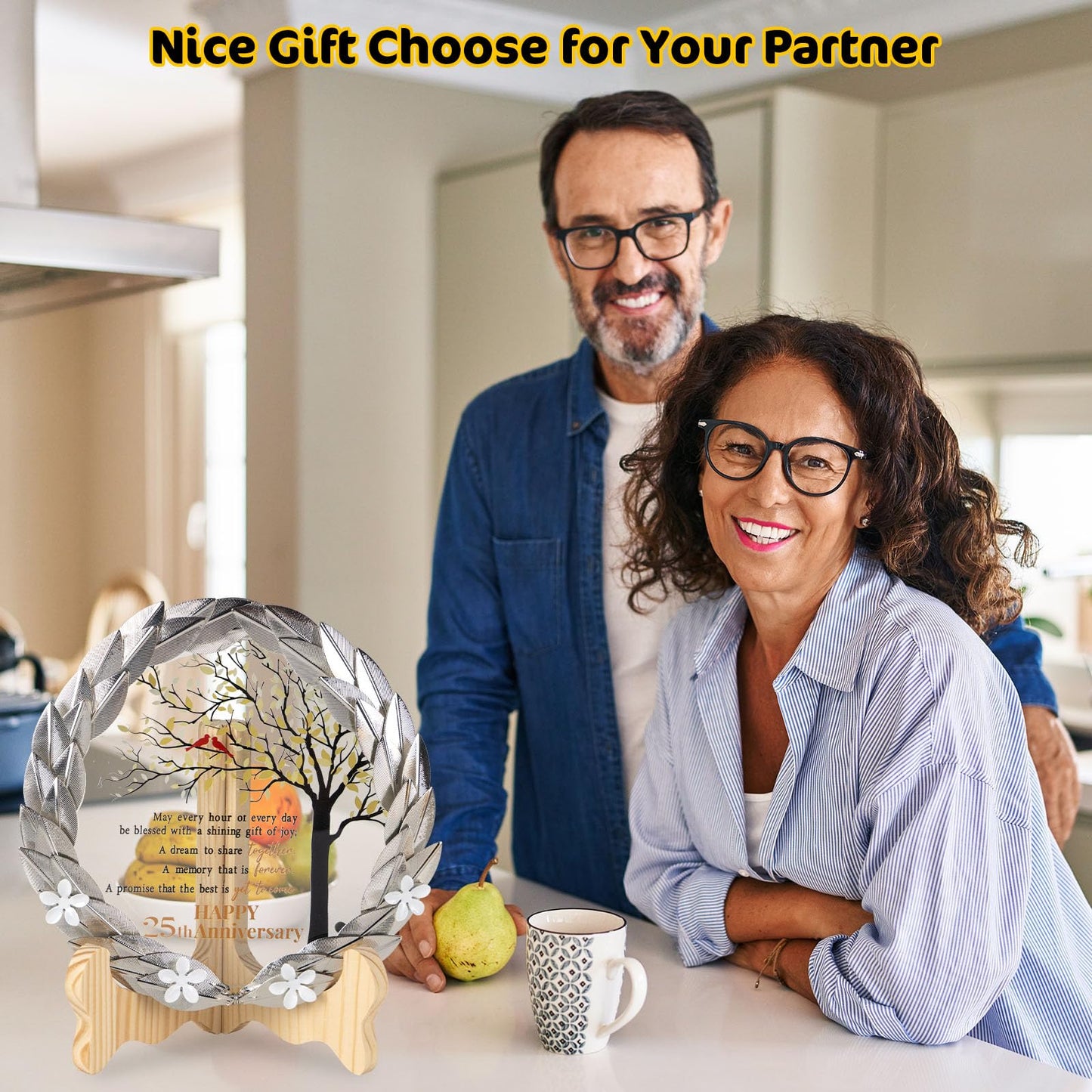 25th Anniversary Wedding Gifts Crystal Plate with Gold Leaf Wreath - 25 Years Anniversary Wedding Unique Gifts Ideas for Parents Couple - Cardinal Style