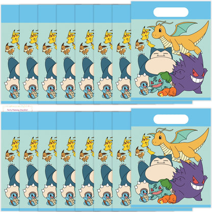 Unique Pokemon Goodie Bags | 16 Count | Plastic Party Favor Bags - Pokemon Birthday Party Decorations and Supplies, includes Checklist | Officially Licensed