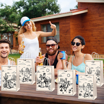 Qitnlaughter 12 Pcs Western Cowboy Birthday Paper Bags for Western Party Decorations Rodeo Bachelorette Candy Bags Wild West Goodie Bag for Cowboy Kids Boys Gift Birthday Party Favor
