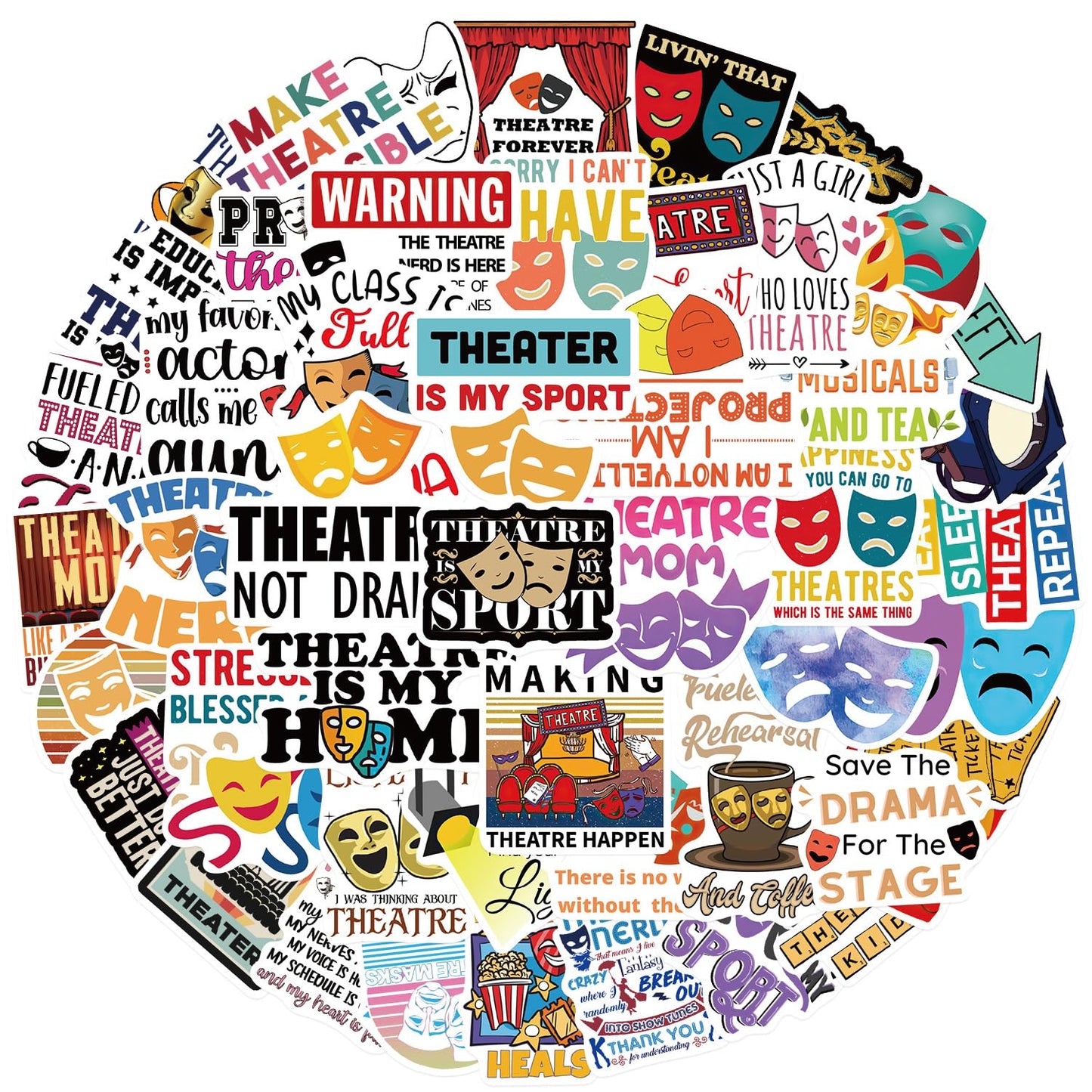 50 PCS Theatre Stickers,Aesthetic Waterproof Vinyl Stickers,Theatre Gifts-Drama Party Supplies-Gift for Water Bottle,Laptop,Phone,Skateboard Sticker for Teens Girls Kids Women&Men(Theatre)