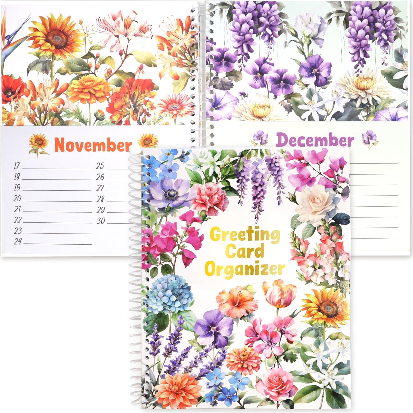 Ceiba Tree Greeting Card Organizer Floral Month by Month Card Keeper Book with Pockets for Christmas Holiday Reminders Birthday Party Wedding