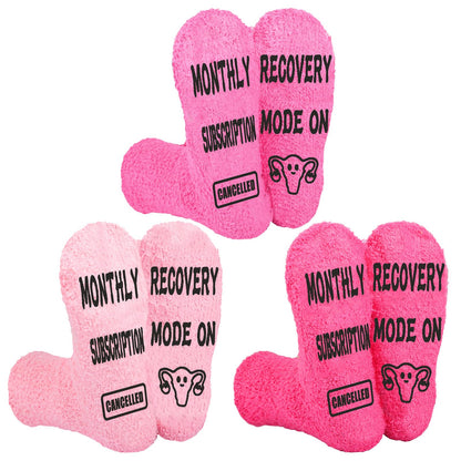 Glitopper 3 Pcs Hysterectomy Recovery Must Haves Fuzzy Socks Hysterectomy Recovery Gifts for Women with Humorous Words Monthly Subscription Cancelled Funny Care Present for Her Survivor Uterus Removal