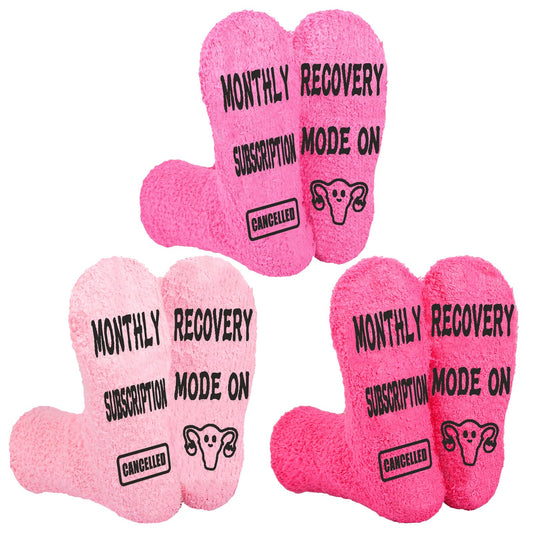 Glitopper 3 Pcs Hysterectomy Recovery Must Haves Fuzzy Socks Hysterectomy Recovery Gifts for Women with Humorous Words Monthly Subscription Cancelled Funny Care Present for Her Survivor Uterus Removal