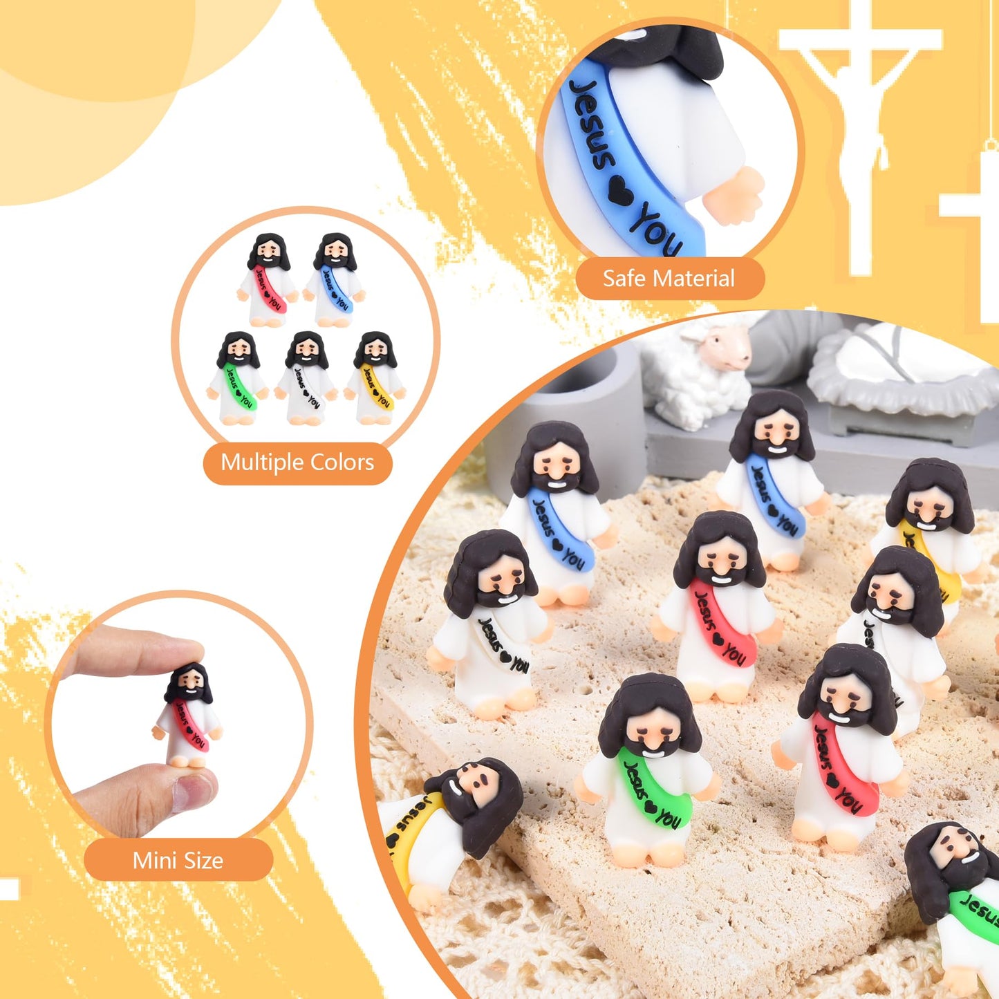 nedeqi 100 PCS Little Jesus Figures, Mini Jesus Figurines in Bulk, Tiny Pocket Rubber Jesus Love You Figure for Religious Party Favors, Sunday School, Baptism Gift, Easter Egg Stuffers (100)