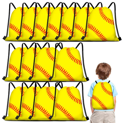 KERINGO 16 PCS Softball Gift Bag with Handles Drawstring String Soft Ball Goodie Sport Theme Party Favor Team Treat Bag for Birthday Team Snack