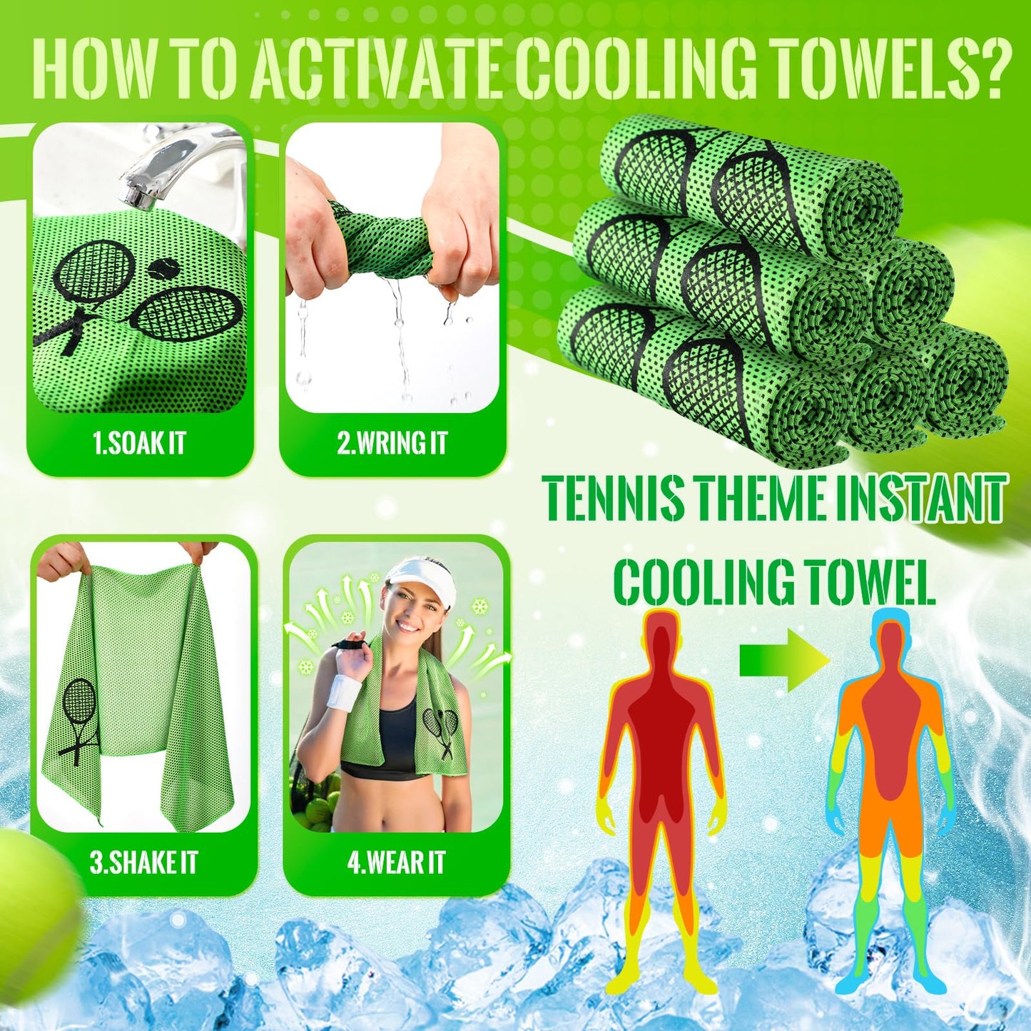 HunnmingRe 12 Count Cooling Towel Tennis Breathable Chilly Towel 32'' x 12'' Soft Tennis Ice Neck Wrap Workout Sweat Washcloths for Sports Gym Microfiber Dishcloths for Coach Gifts