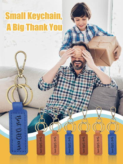 Junkin 24 Pcs Father's Day Dad Gift Bulk Retro PU Leather Keychains Best Dad Ever Gift for Men's Party Favors Husband New Dad