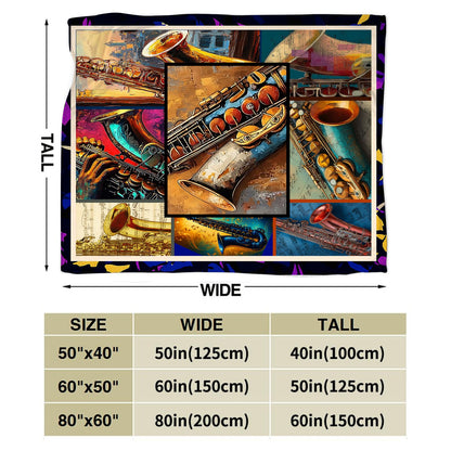 Taimeng Saxophone Throw Blanket, Sax Jazz Music Themed Blanket, Musicians Music Lovers Stuffed Fleece Cozy Flannel Warm Lightweight Blankets Gifts for Kids Teens Women Men Girls Boys 40"X50"