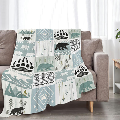 Bear Blanket Super Soft Warm Fluffy Fleece Flannel Forest Animal Throw Blanket Cozy Fuzzy Plush Stuff Bedding Blue Blankets Gifts for Women Kids Boys Girls Adults 50"X40"