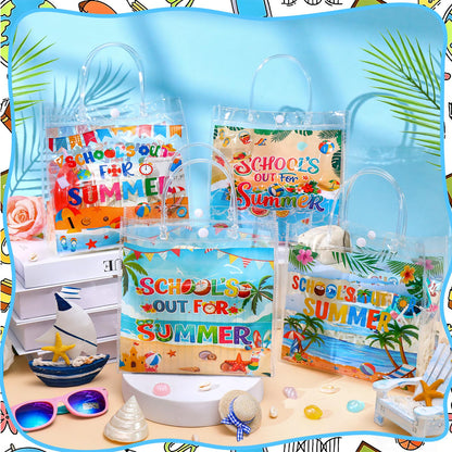 Zenoble 24 Pcs End of the Year Gifts Bags, School's Out for Summer Gift Clear PVC Bags with Handles Party Goodie Candy Treat Bag for Kids Students Teacher Beach Pool Party Favors Supplies