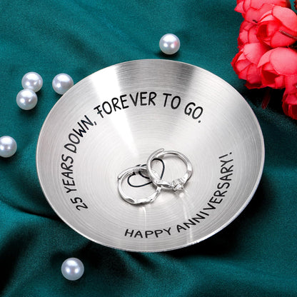25 Year Anniversary Decorations Gifts for Wife Husband Couple 25th Wedding Anniversary Silver Gifts for Women Men Parents Happy 25th anniversary 4" Ring Holder Dish Jewelry Tray Christmas Valentines