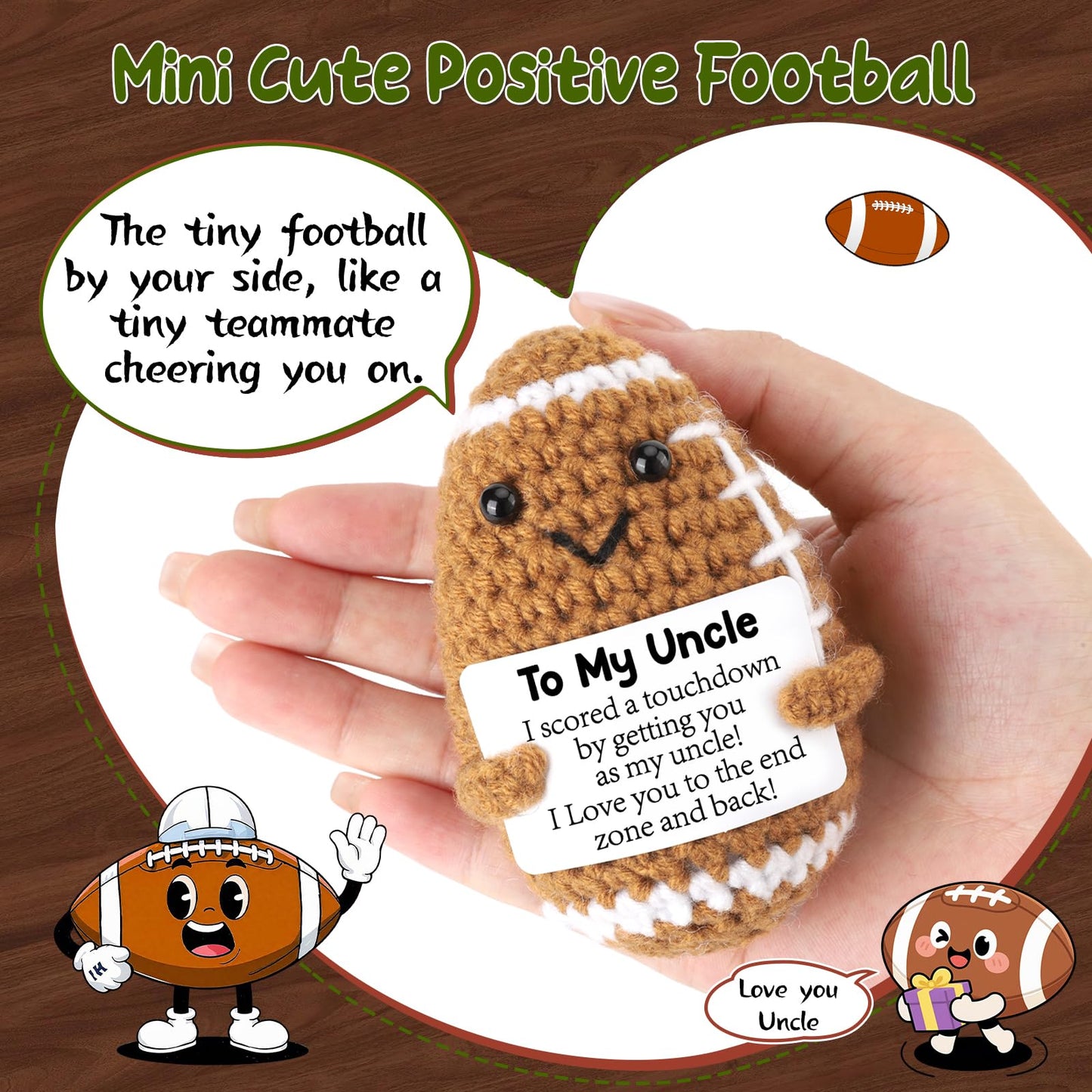 BiuNiuring Uncle Fathers Day Birthday Gifts from Niece Nephew, Father's Day Positive Handmade Crochet Uncle Gifts, Unique Funny I Love You Cute Football Small Gift for Uncles