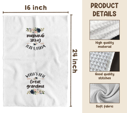 TNUW Best Great Grandma Kitchen Towel 16″×24″, World’s Best Floral Soft and Absorbent Tea Towel for Kitchen, Birthday Christmas Thanksgiving Gift for Great Grandma