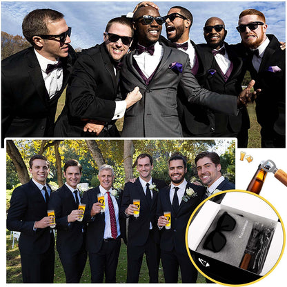 Groomsmens Gifts Set of 5,Groom Best Man Groomsmen Proposal Gifts,2oz Shot Glass,Black Sunglasses,Oxford Bags,Bottle Openers,Black Proposal Boxes,Socks,Wedding Bachelor Party for Groom