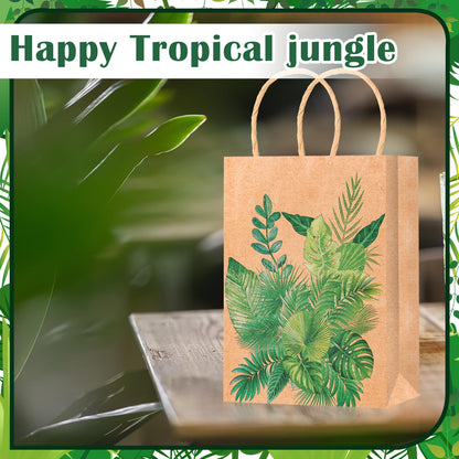 HOWAF 12pcs Summer Tropical Palm Leaves Gift Bags, Tropical Leaf Candy Goody Bag for Hawaii Summer Aloha Tiki Luau Supplies, Green Monstera Leaf Paper Bags for Baby Shower Bachelorette Party