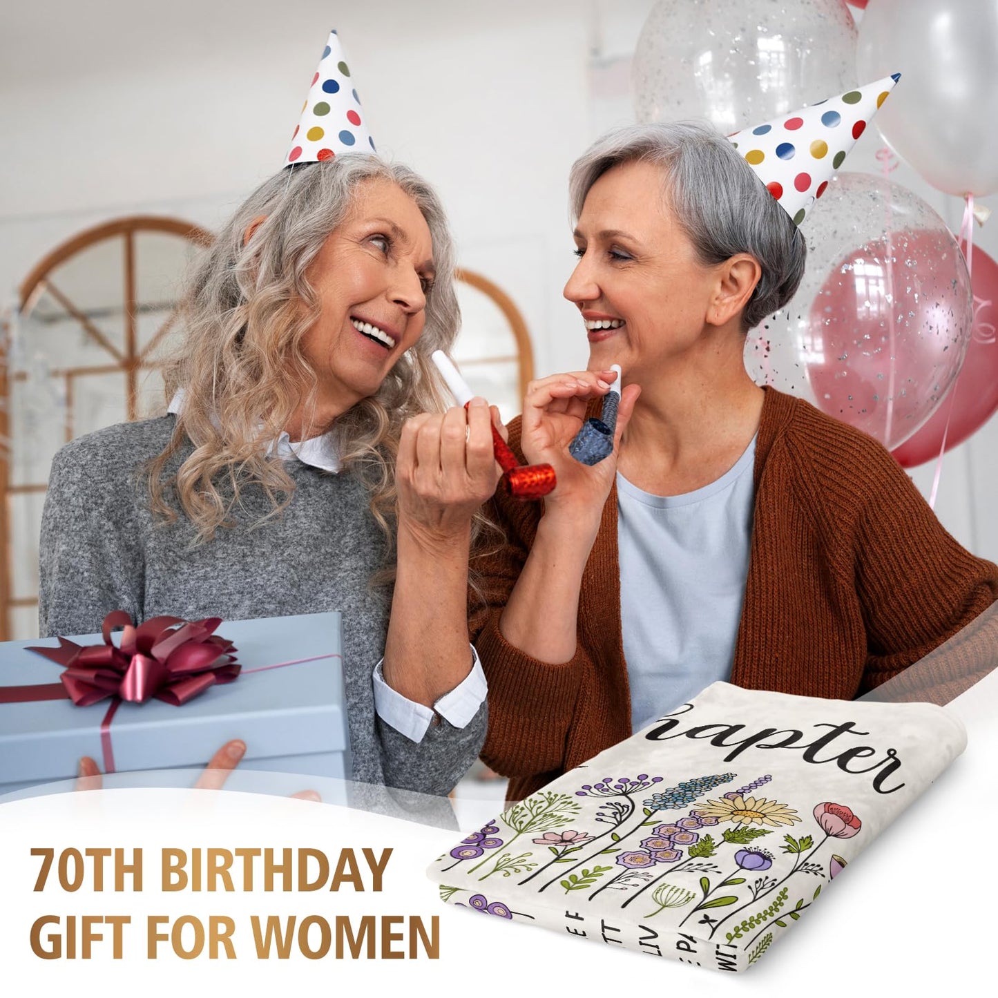 Afterprints 70th Birthday Gifts for Women, Chapter 70 Birthday Blanket, 70 Year Old Bday Gift for Woman, Mom, Friend, Sister, 70th Birthday Decorations, Turning 70 Throw Blankets 50'' x 60''