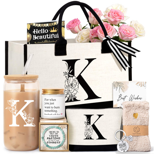 Birthday Gifts for Women, Monogrammed Initial Gift for Teacher Wife Mom, Tote Bag