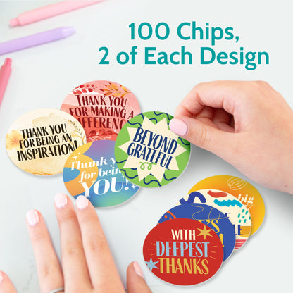 T MARIE 100 Mini Bulk Appreciation Gifts - 2.25” Token of Appreciation Chips for Employee Appreciation Week, Staff, Nurses, Teachers, Students and More - Share Kindness, Recognition and Motivation