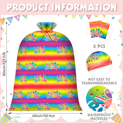 Yingzhao 2 Pcs 80 x 60 in Jumbo Bike Gift Bags Extra Large Rainbow Birthday Gift Bags Large Plastic Present Bags Gift Sack for Birthday Baby Shower Favors Holiday Bicycle Bag