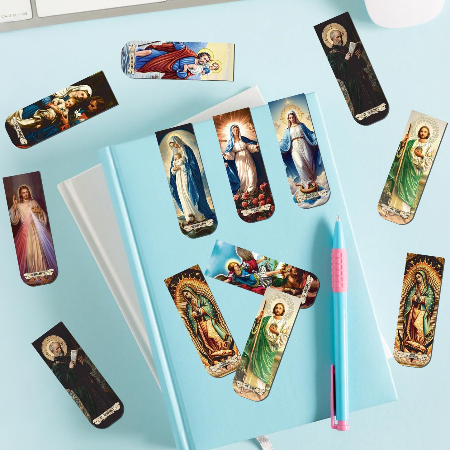Wxiben Catholic Magnetic Bookmarks Gifts - 30 Pcs Christian Religious Book Mark Magnets Catholic Saints Magnetic Bookmark Jesus Virgin Mary Book Markers Page Clip for Women Men Sunday School Gift