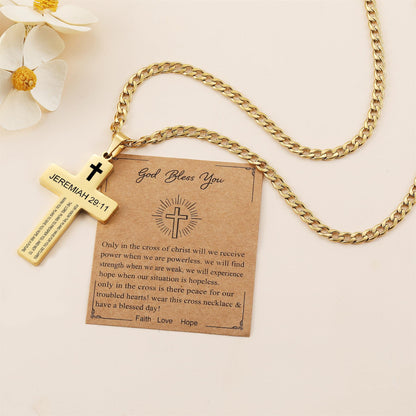 SKQIR Cross Necklace for Men with Bible Verse, Christian Religious Scripture First Communion Cross Chain Pendant for Boys Jewelry Easter Basket Essentials Stuffers Graduation Gifts