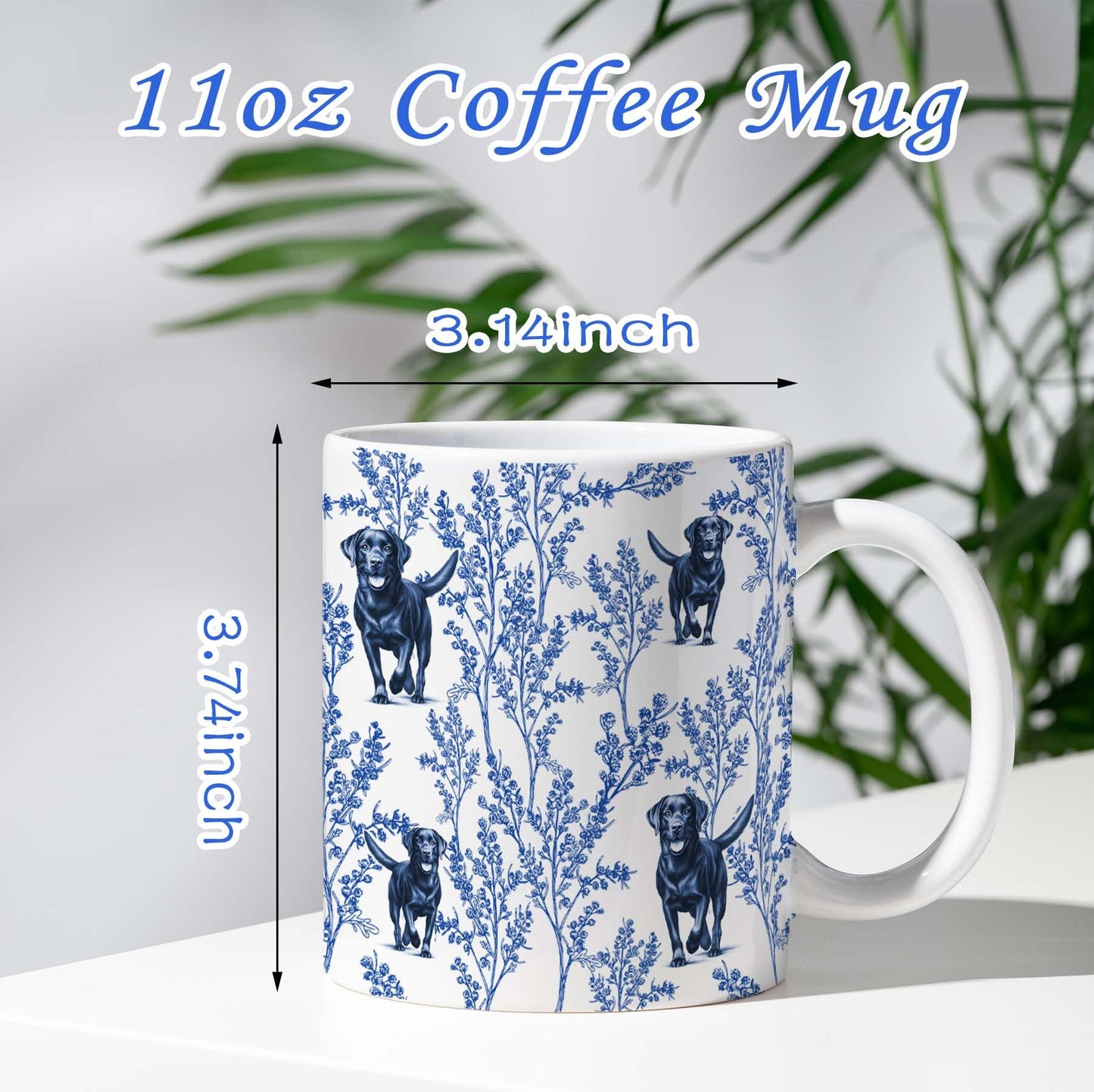 Black Lab Blue French Toile Coffee Mug, Labrador Lover Gifts for Women, Blue Toile Coffee Cup for Black Lab Mom, Pet Dog Lovers Tea Coffee Mug Birthday Gifts for Dog Owners, 11 oz
