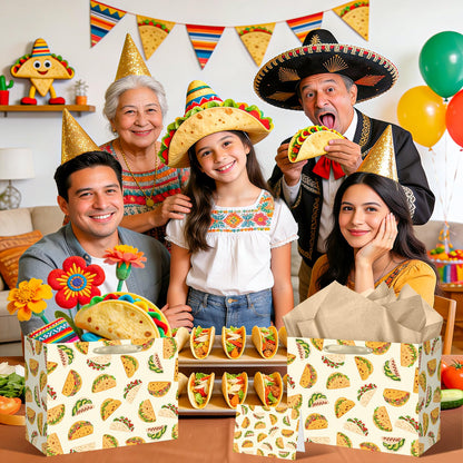 Peconal Taco Gift Bag Taco Mexican Fiesta Gift Wrapping Paper Bag with Handle Greeting Card Tissue Paper Mexican Food Party Favors Bag for Boys Girls Birthday Taco Tuesday Party Supplies Decorations