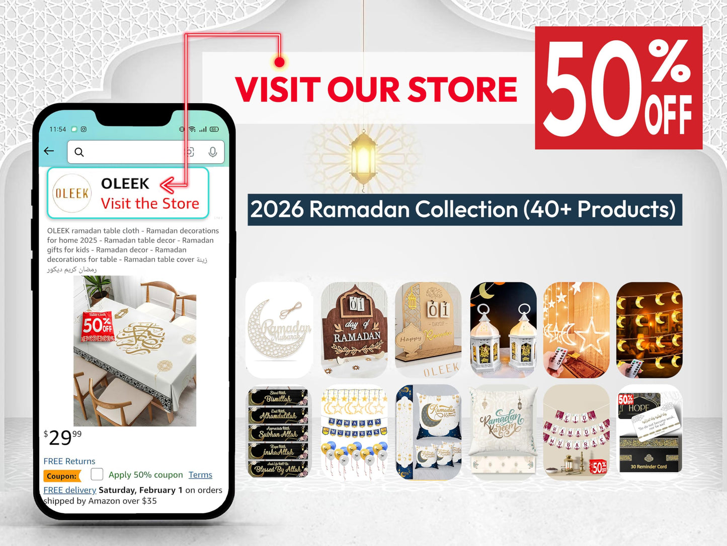 OLEEK Ramadan countdown calendar - Ramadans decorations for home 2026 - Ramdan calendar for kids - Ramdan gifts for kids - Ramadan table decor - Ramdans advent calendars - زينة رمضان كريم ديكور