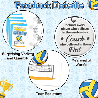 WATINC Coach Appreciation Gift Bulk - Thank You Volleyball Coach Gifts with 4 Thanks Card, Envelope, Keychain Set for Women Men, Thanks Volleyball Sports Teacher Greeting Cards for Farewell Birthday