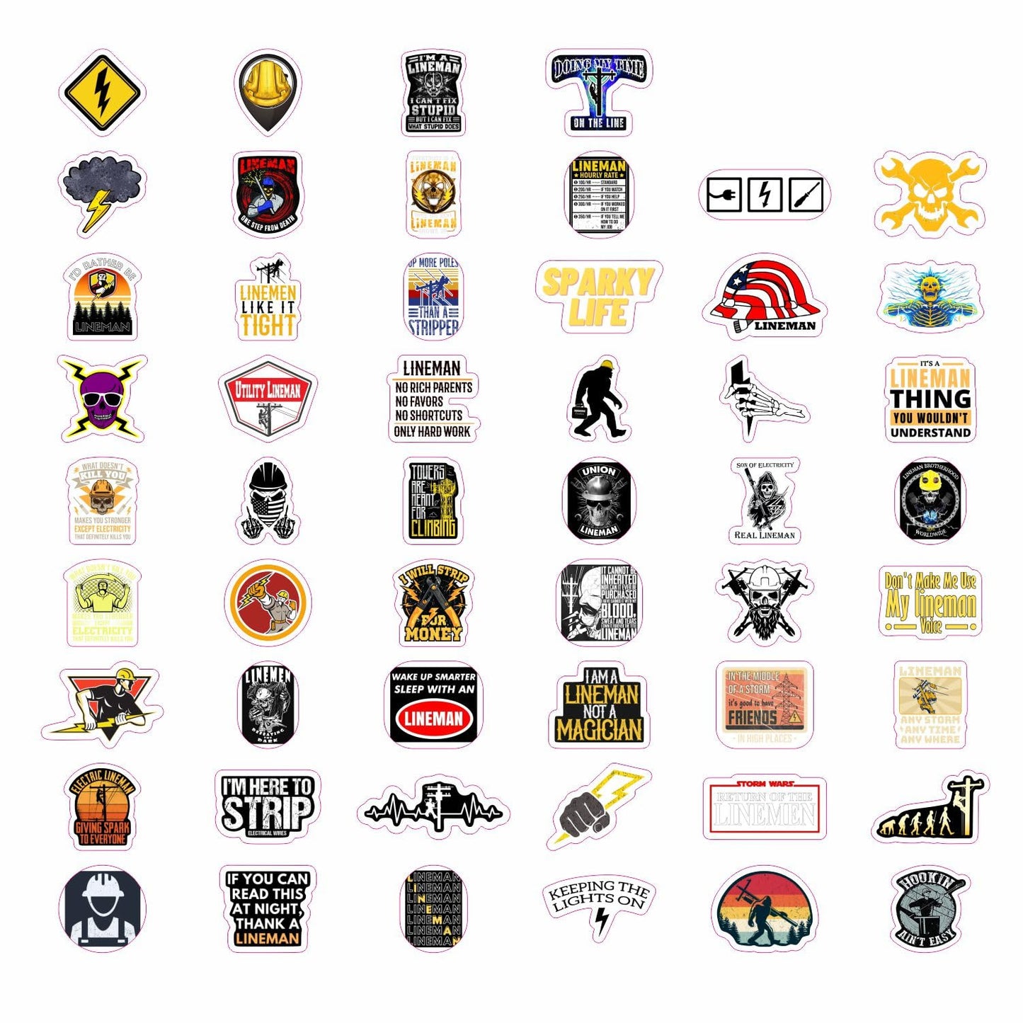 BulbaCraft 100Pcs Lineman Stickers for Hard Hats, Lineman Hard Hat Stickers, Line Worker Vinyl Decals - Line Worker Gifts for Men, Field Technician Party Decorations, Gifts for Women & Men