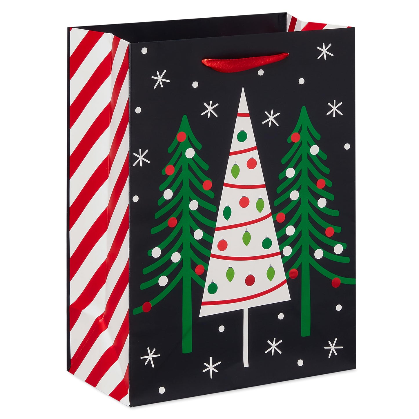 American Greetings 10" Medium Christmas Gift Bags, Red, White, Green and Black Winter Designs (4 Bags)
