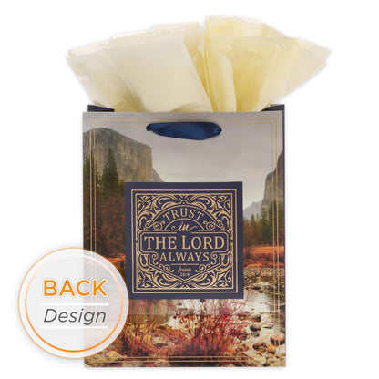 Christian Art Gifts Gift Bag/Tissue Paper Set Trust In The Lord Always Isaiah 26:4 Bible Verse, Blue/Gold, Medium
