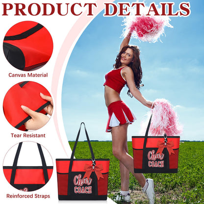 Cheer Coach Tote Bag for Women with Keychain Bow, 19.6x13.7x3.93'' Cheerleader Coach Bag Cheerleading Gift