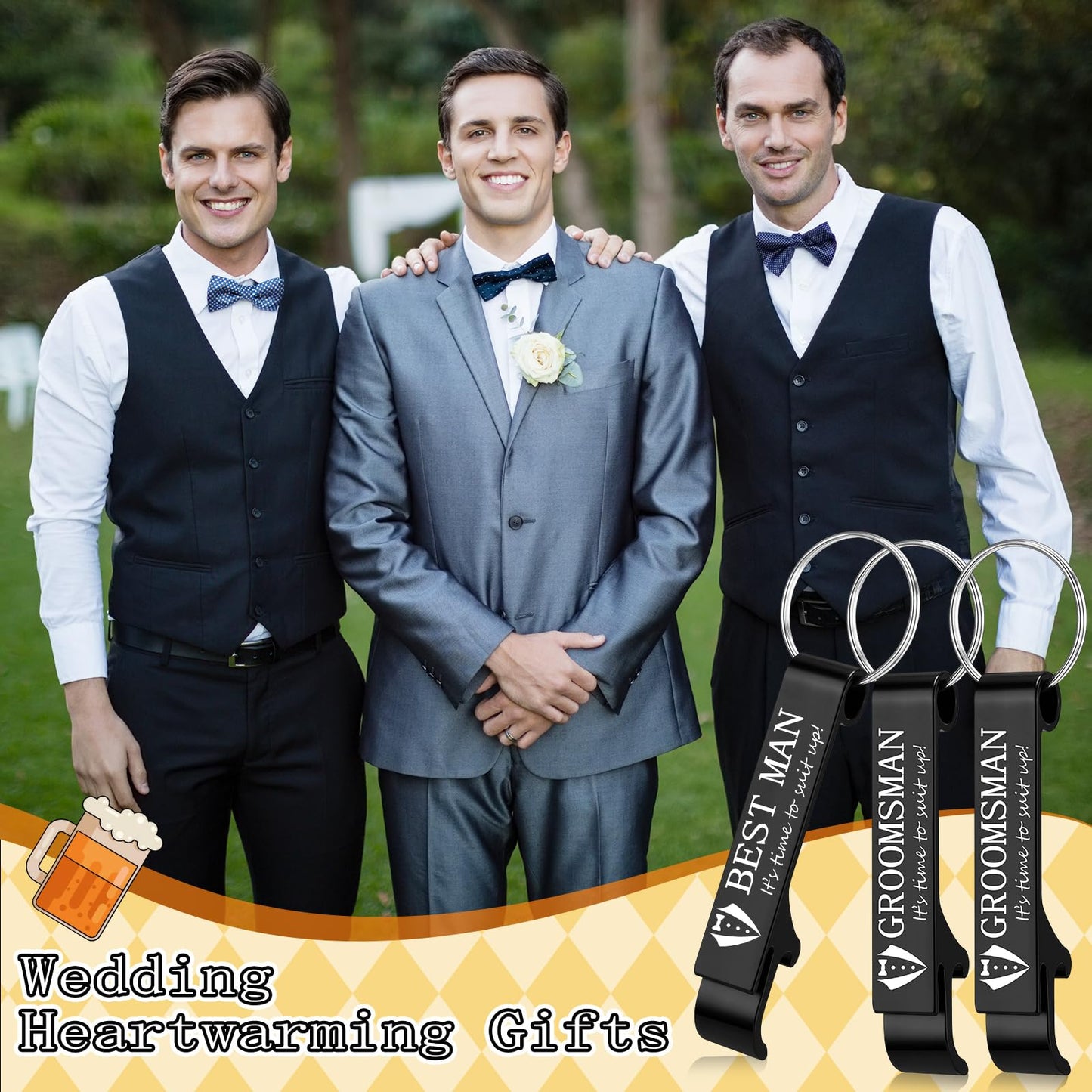 Jingmore 10 Pcs Groomsmen Bottle Opener Keychain Groomsmen Proposal Gift Aluminum Wine Beer Opener Wedding Favors Bulks Include 9 Groomsman and 1 Best Man Gift for Wedding Bachelor Party(Black)
