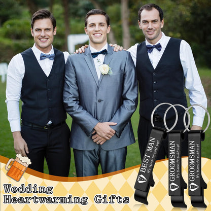 Jingmore 10 Pcs Groomsmen Bottle Opener Keychain Groomsmen Proposal Gift Aluminum Wine Beer Opener Wedding Favors Bulks Include 9 Groomsman and 1 Best Man Gift for Wedding Bachelor Party(Black)