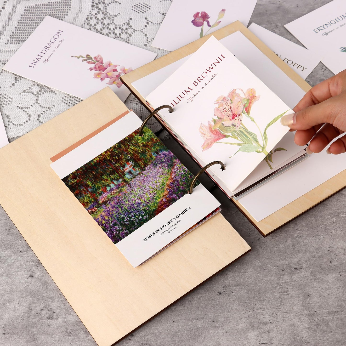 Giiffu Greeting Card Organizer – Wonderful Memories Wooden Floral Card Keeper & Album, Wood Book or Binder for Cards Keepsakes, Personalized Gift for Wedding, Birthday, Anniversaries, Holiday