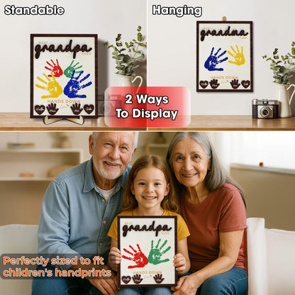 10" Hands Down Best Grandpa Ever DIY Handprint Kids Gifts Frame with Paints, Grandpa Crafts from Grandkids Family Keepsake Plaque Birthday Gift Father's Day for Pops, Papa HF610