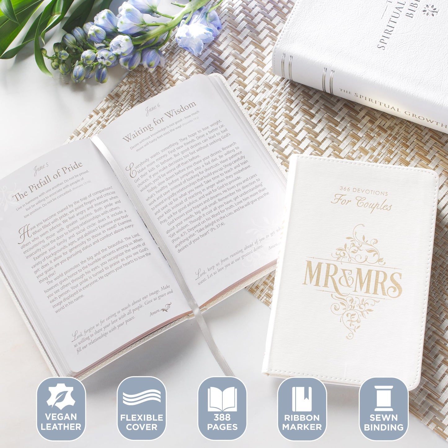 Mr. and Mrs. 366 Devotions for Couples - White Faux Leather Devotional Gift Book for Bride and Groom, Engaged