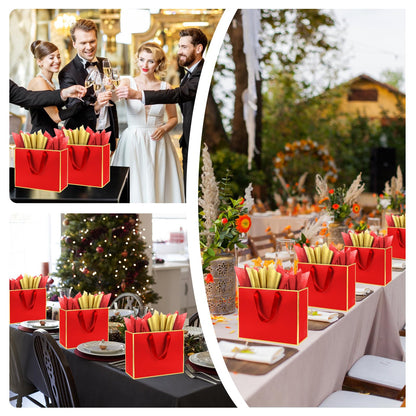 Addblu 12 Pack Large Gift Bags with Handles - Includes 36 Tissue Papers, 11.8x10x4 Inches for Thank You, Wedding, Bridesmaid, Christmas, Birthday, Party Five Senses Gifts (Red and Gold Trim, 12Pcs)