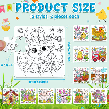 Realspring 24 Pack Color Your Own Jigsaw Puzzles for Kids Coloring Puzzles DIY Paper Jigsaw Bulk Party Favors Gifts Exchange Classroom Activities Home Educational Game Toy (Bunny)