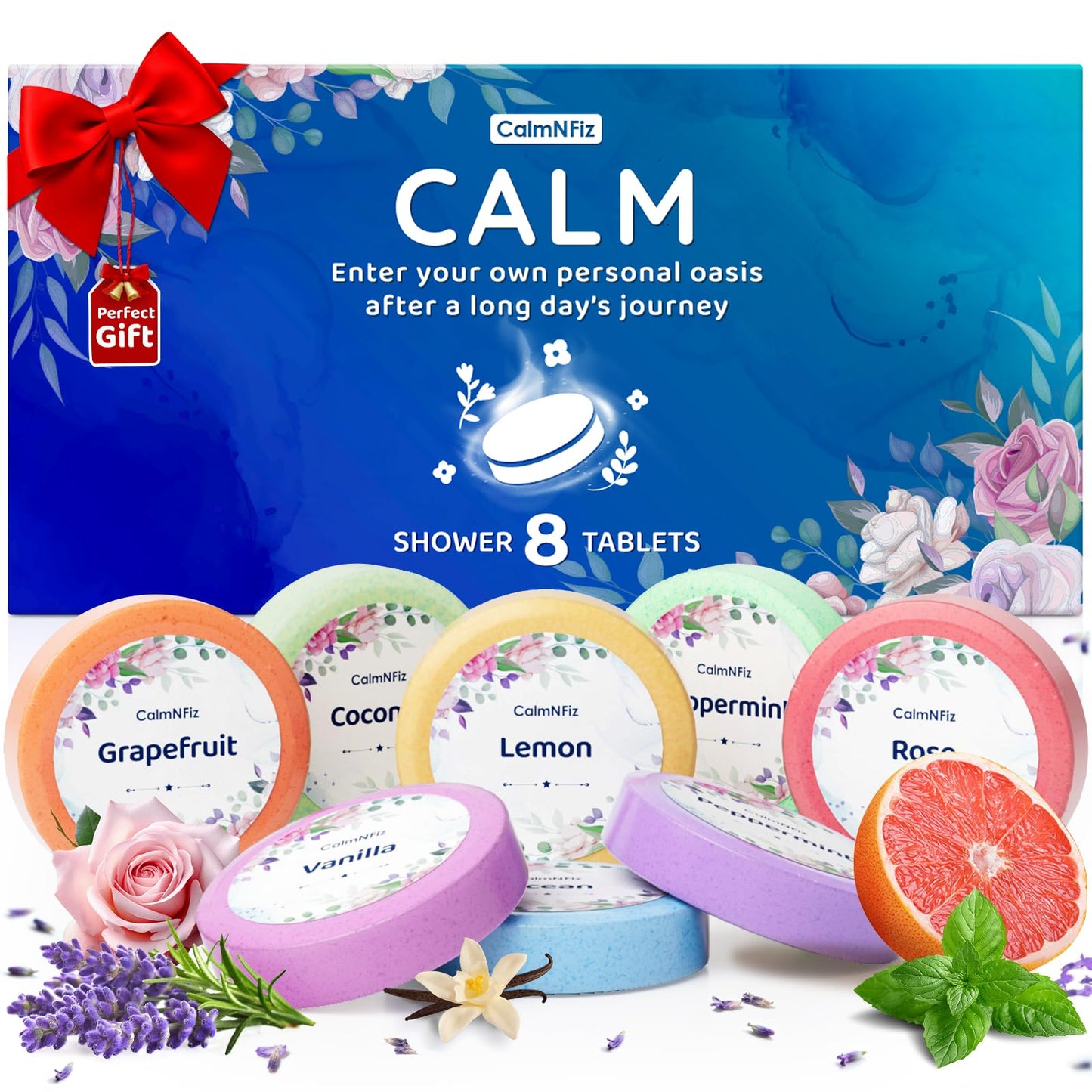 CalmNFiz Shower Steamers Aromatherapy 8 Pack – Gifts for Women, Shower Bombs with Essential Oils, Self Care Relaxation, Easter Basket Stuffers, Birthday Gifts for Mom Wife