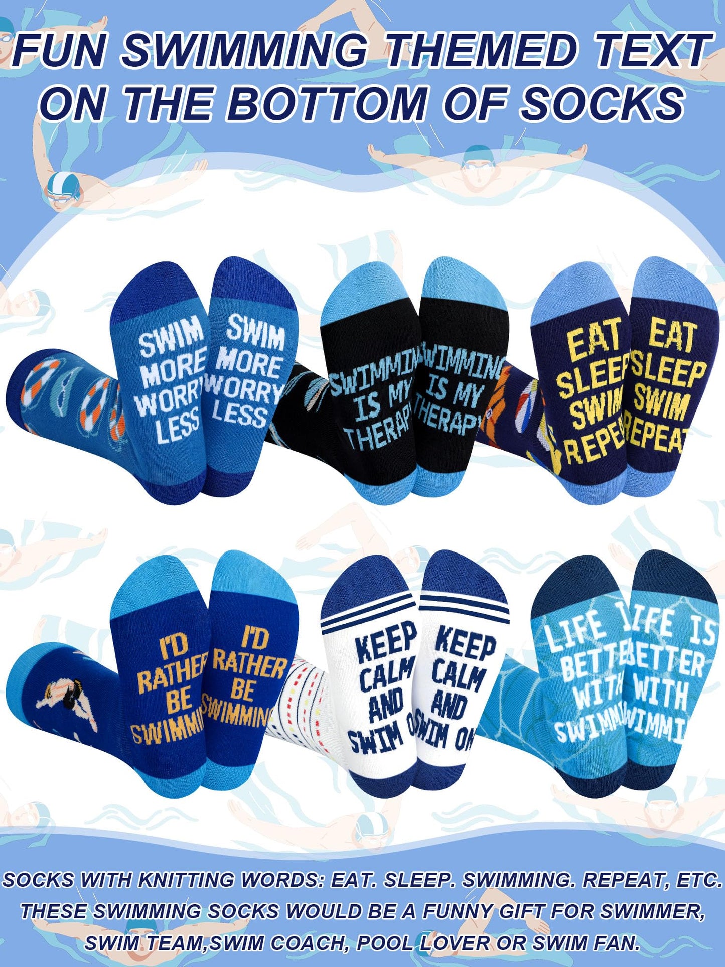 6 Pairs Novelty Sports Gifts for Men Cotton Crew Socks Father Gift for Wrestling Swim Fencing Boxing Dive Lover