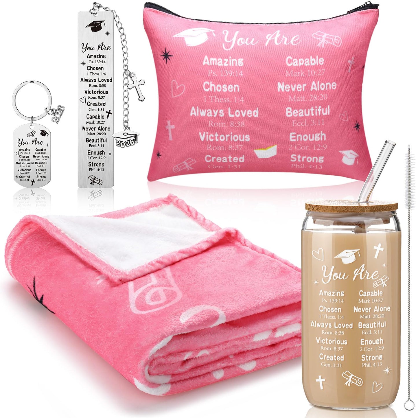 VitalCozy 5 Pcs 2026 Graduation Gifts for Her Inspirational Christian Class of 2026 Grad Gifts Set for Women College Middle High School(Pink)