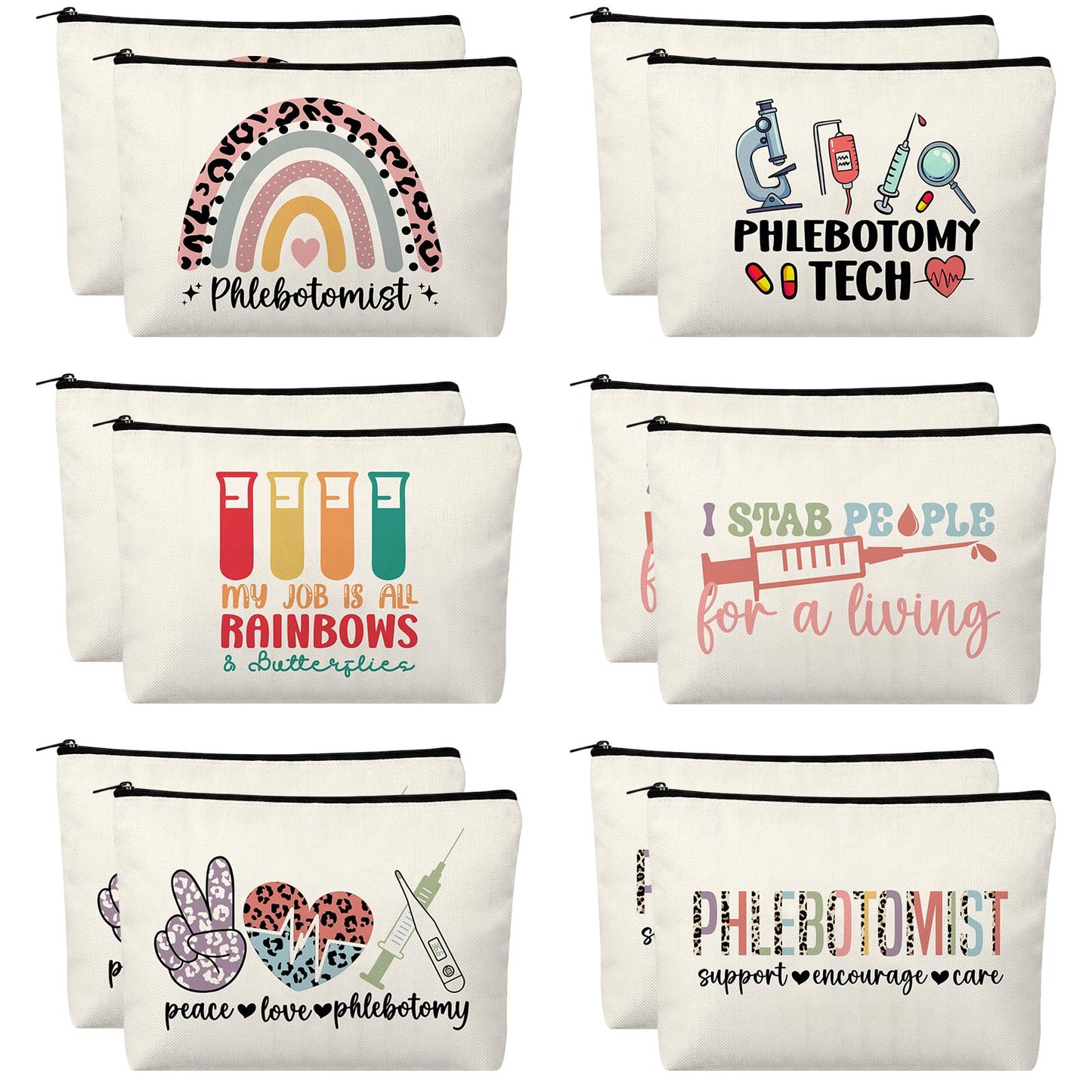 Kacctyen 12 Pcs Phlebotomist Gift for Women Phlebotomy Technician Graduation Makeup Cosmetic Bag Appreciation Travel Toiletry for Nurse Day End of School Gifts