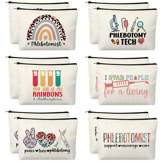 Kacctyen 12 Pcs Phlebotomist Gift for Women Phlebotomy Technician Graduation Makeup Cosmetic Bag Appreciation Travel Toiletry for Nurse Day End of School Gifts